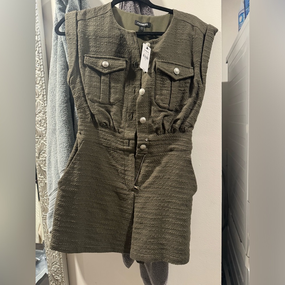 Olive Green Textured Jumpsuit
